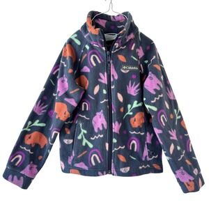 Columbia Benton Springs Printed Fleece Jacket Cozy Girls 6X Blue Bear & Buffalo